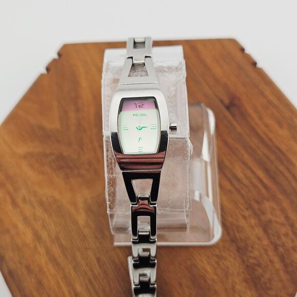 Fossil Women's Silver Tone Contemporary Watch Pink Dial With Green Backlight - Picture 1 of 7